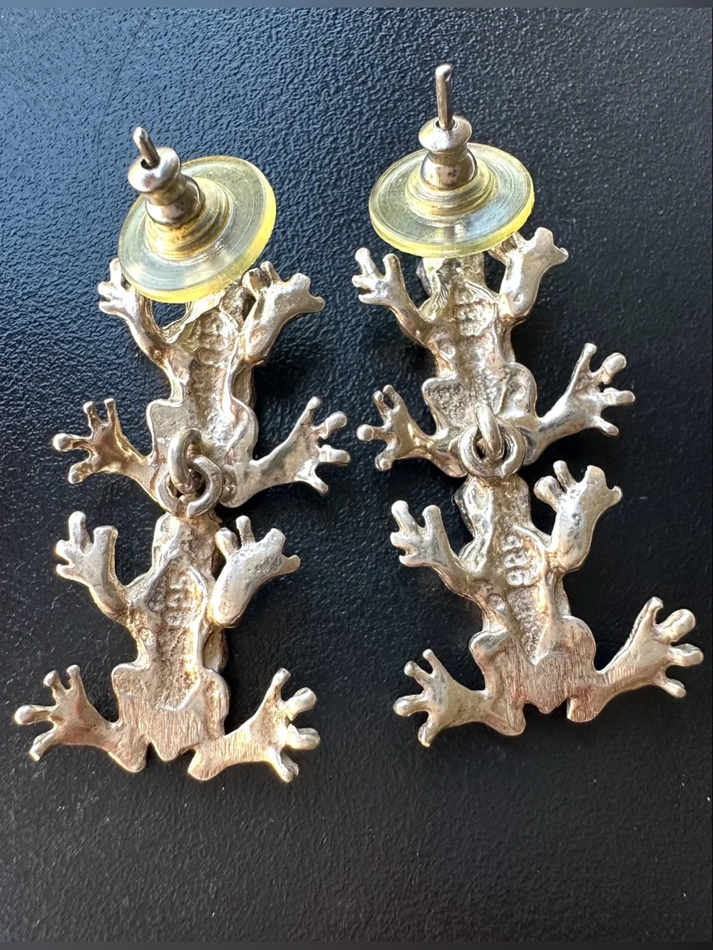 Vintage 925 Sterling Silver Frog links Toggle Dangle Earrings